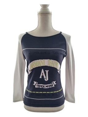 Armani Jeans Navy and White Logo Raglan Knit Top
